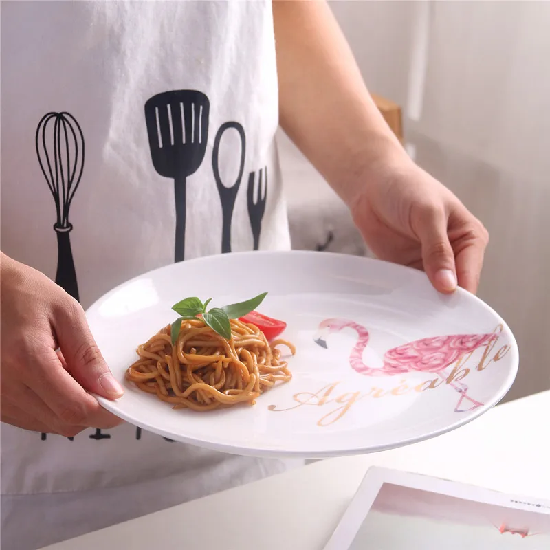 

Flamingo Bone China Dessert Plate Cake Porcelain Dish Ceramic Tableware Sushi Noodle Plates Fruit Tray Steak Dinner Dishes