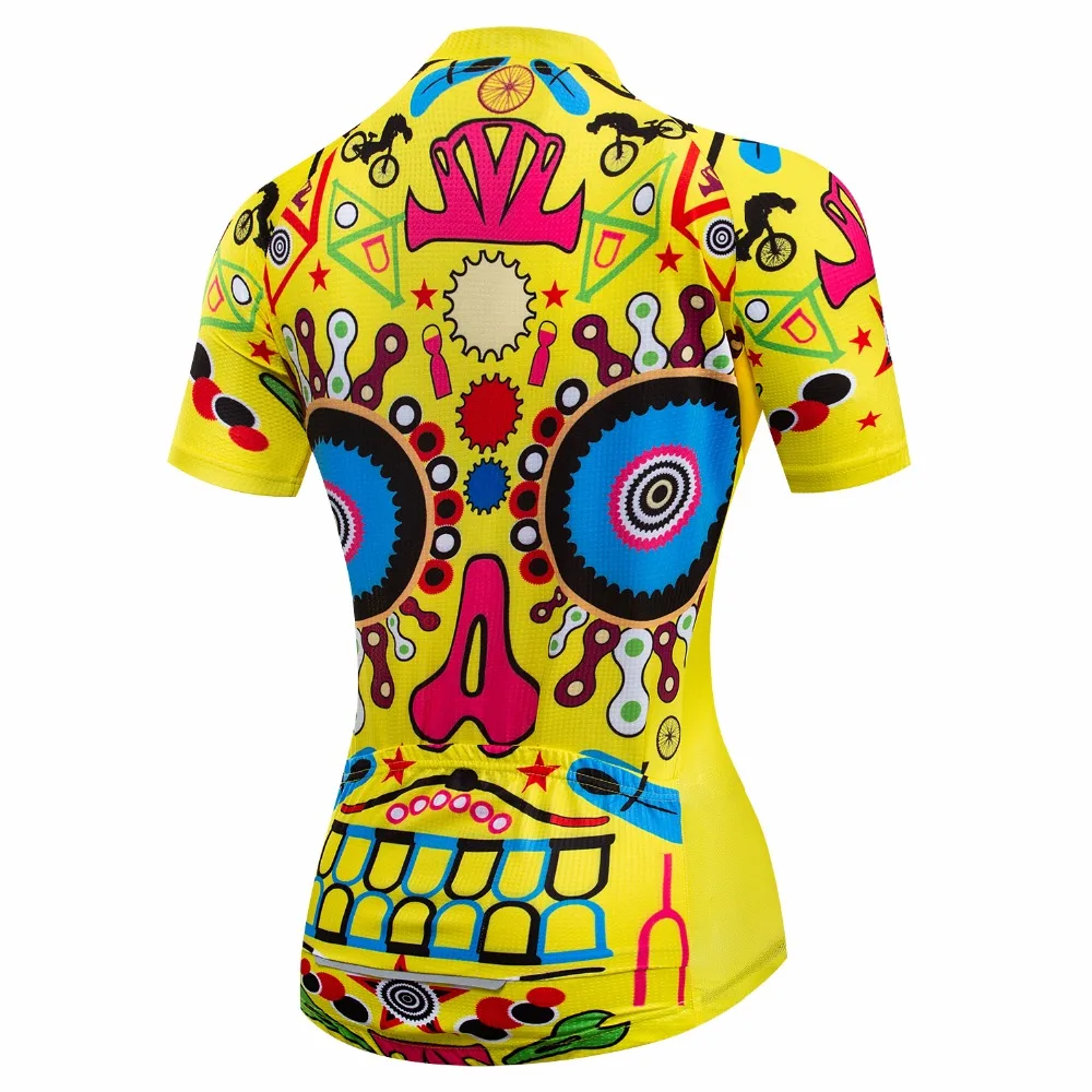 Женская велосипедная рубашка Weimostar skull желтая майка с коротким рукавом для спорта