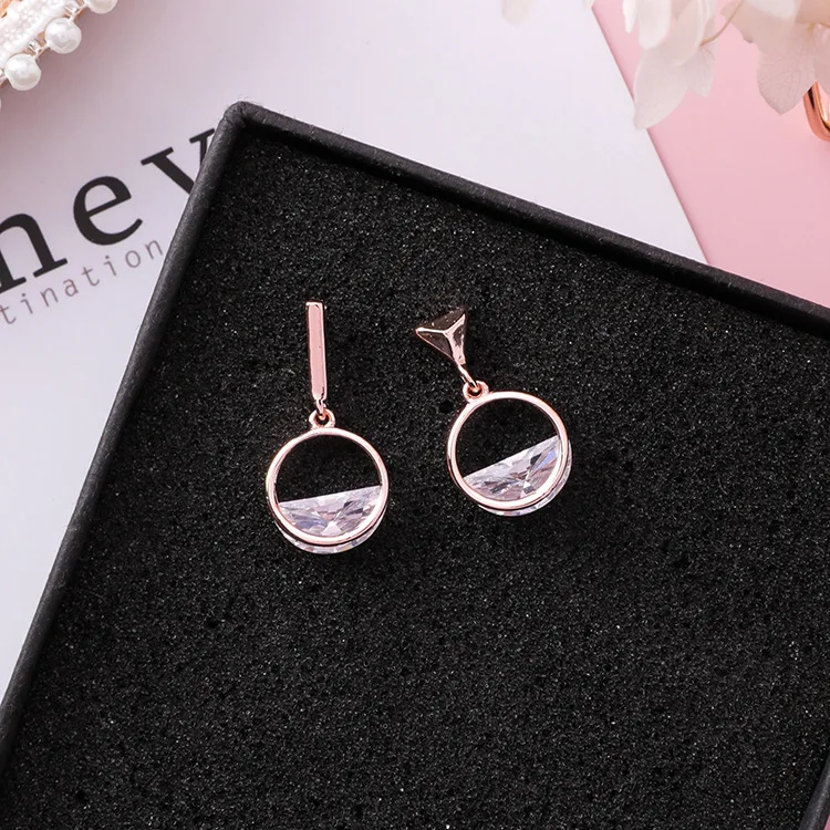 New Asymmetric Crystal Earrings Geometric Cubic Zircon Rose Gold Color Drop Simple Round Dangle Jewelry | Украшения и аксессуары