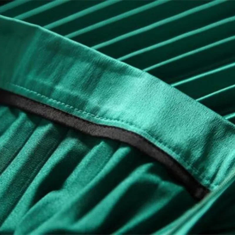 Женская винтажная плиссированная юбка темно зеленая длинная макси с высокой