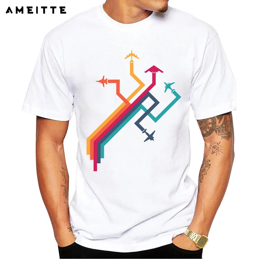 Мужская футболка AMEITTE летняя разноцветная с геометрическим принтом и коротким