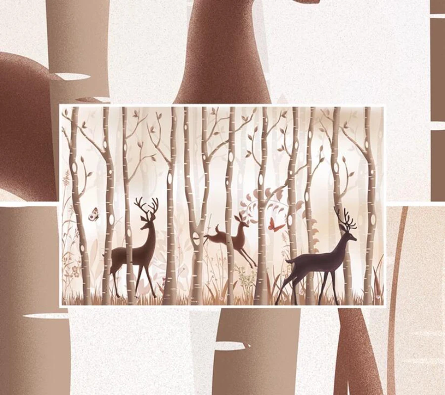 Decorative wallpaper Hand painted forest elk modern minimalist TV background wall painting | Строительство и ремонт