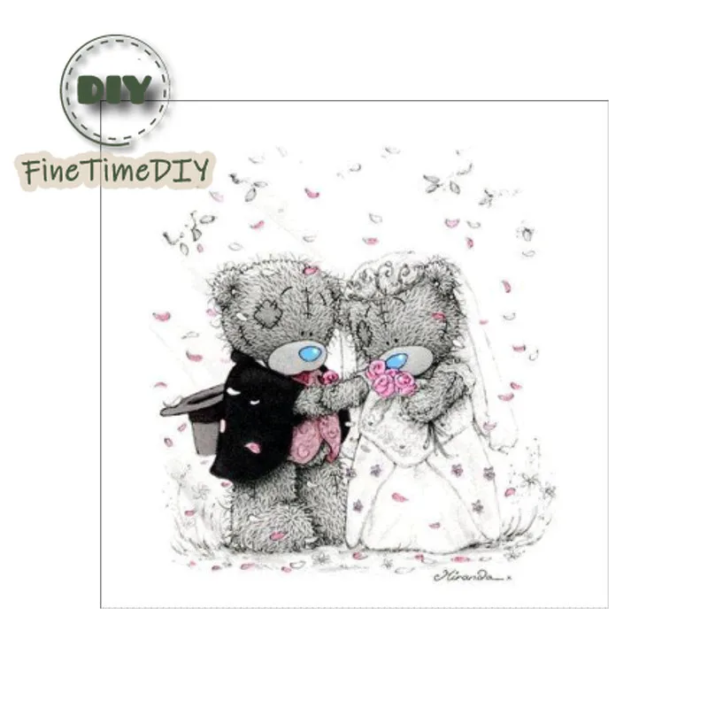 FineTime 5D DIY полный круг Алмазная вышивка Мишка Тедди любовь Картина Вышивка крестом