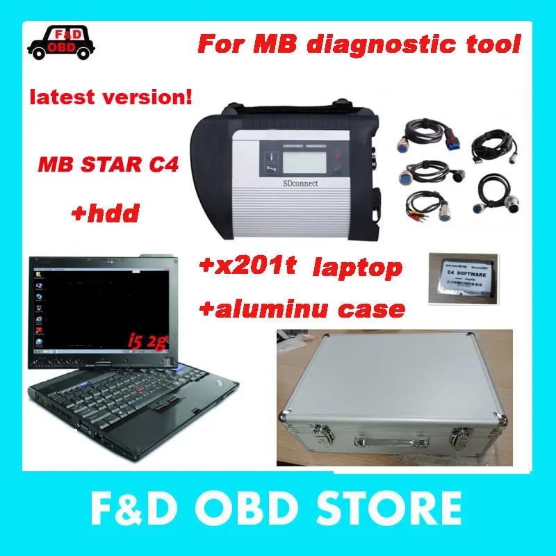 MB Star C4 подключение WIFI SD высокое качество с 320G HDD + X201T алюминиевый ящик инструмент