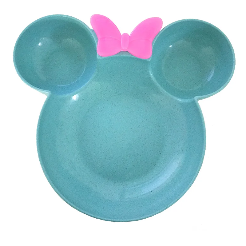 Minnie Blue Миска Rosiky из пшеничной соломы, детский набор посуды с рисунком из мультфильма, детская обеденная тарелка, детская тренировочная миска, 1 шт., миска, ложка, вилка для детей - Цвет: Minnie Blue