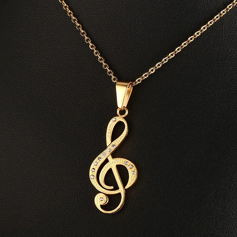 Musical Note Pendant Necklace for Women Stainless Steel Silver / Black Gold Color 20&ampquot Chain |