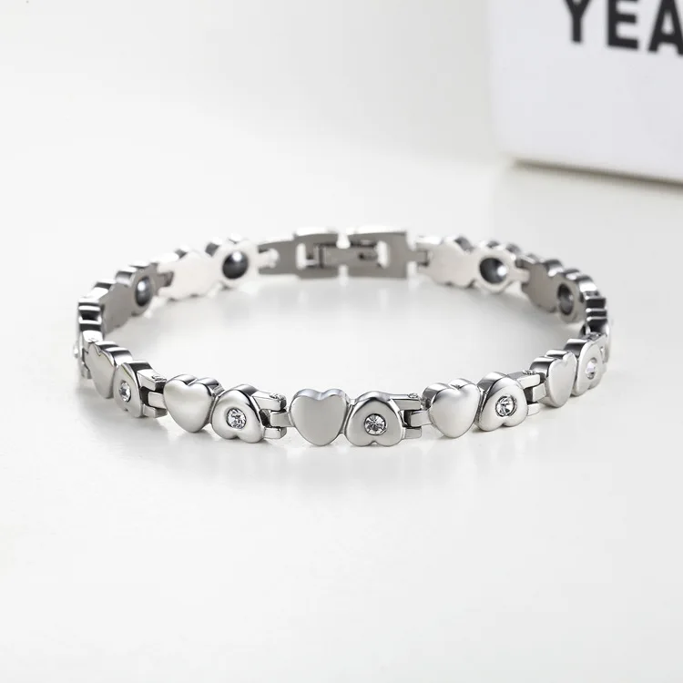 

Fashion Healthy Energy Bracelet Hearted Design Stainless Steel Health Care Magnetic Silver Bracelet Hand Chain For Women