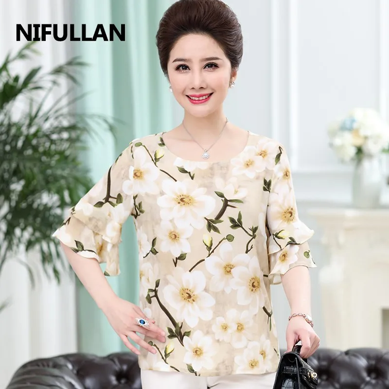 Женская милая рубашка с цветочным принтом и расклешенными рукавами винтажные