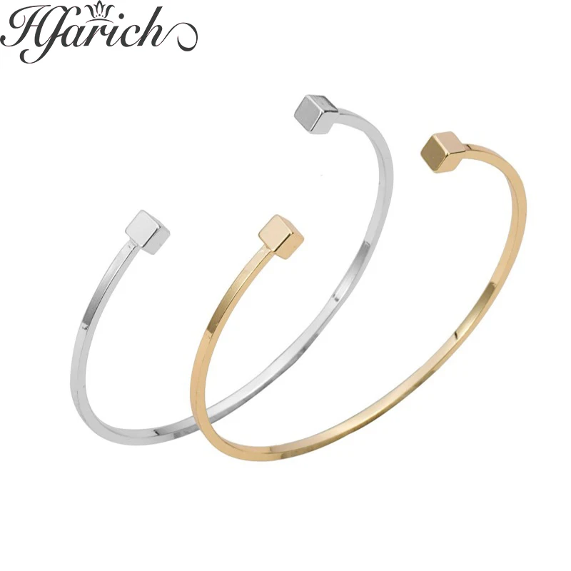 

Hfarich Gold and Adjustable Double Square Bar Women Brcacelet Bangles Simple Open Bar Bangles Female Jewelry Decoration