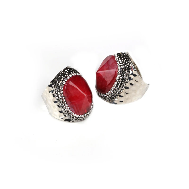 style 8 silver 1 шт полудрагоценные камни стразы друзы каменные Угловые Агаты Золотая рамка змеиная кожа многоцветные открытые манжеты унисекс вечерние кольца - Цвет основного камня: style 8 silver