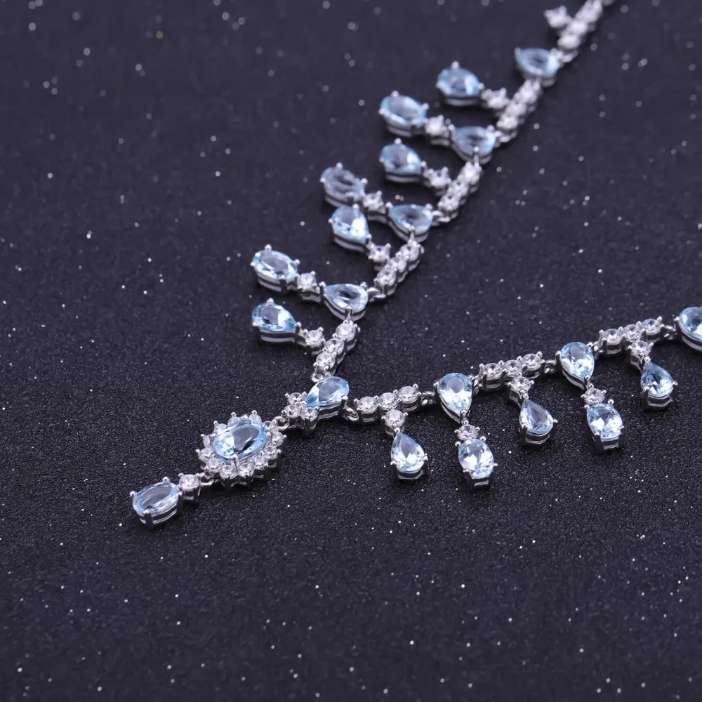 GEM'S BALLET 14.6Ct Natural Sky Blue Topaz Gemstone 100% 925 Sterling Silver Wedding Bridal Necklace For Women Fine Jewelry | Украшения