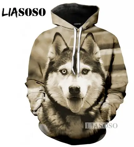 LIASOSO Осенняя Новинка для мужчин wo мужская толстовка с 3D принтом животных, Siberian Husky толстовки с длинными рукавами в стиле хип-хоп Топ уличный пуловер M027 - Цвет: 10