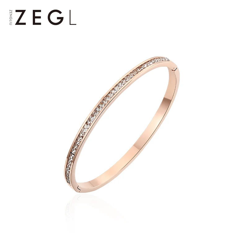 Женский браслет ZEGL Простой из титановой стали розового золота с холодным ветром