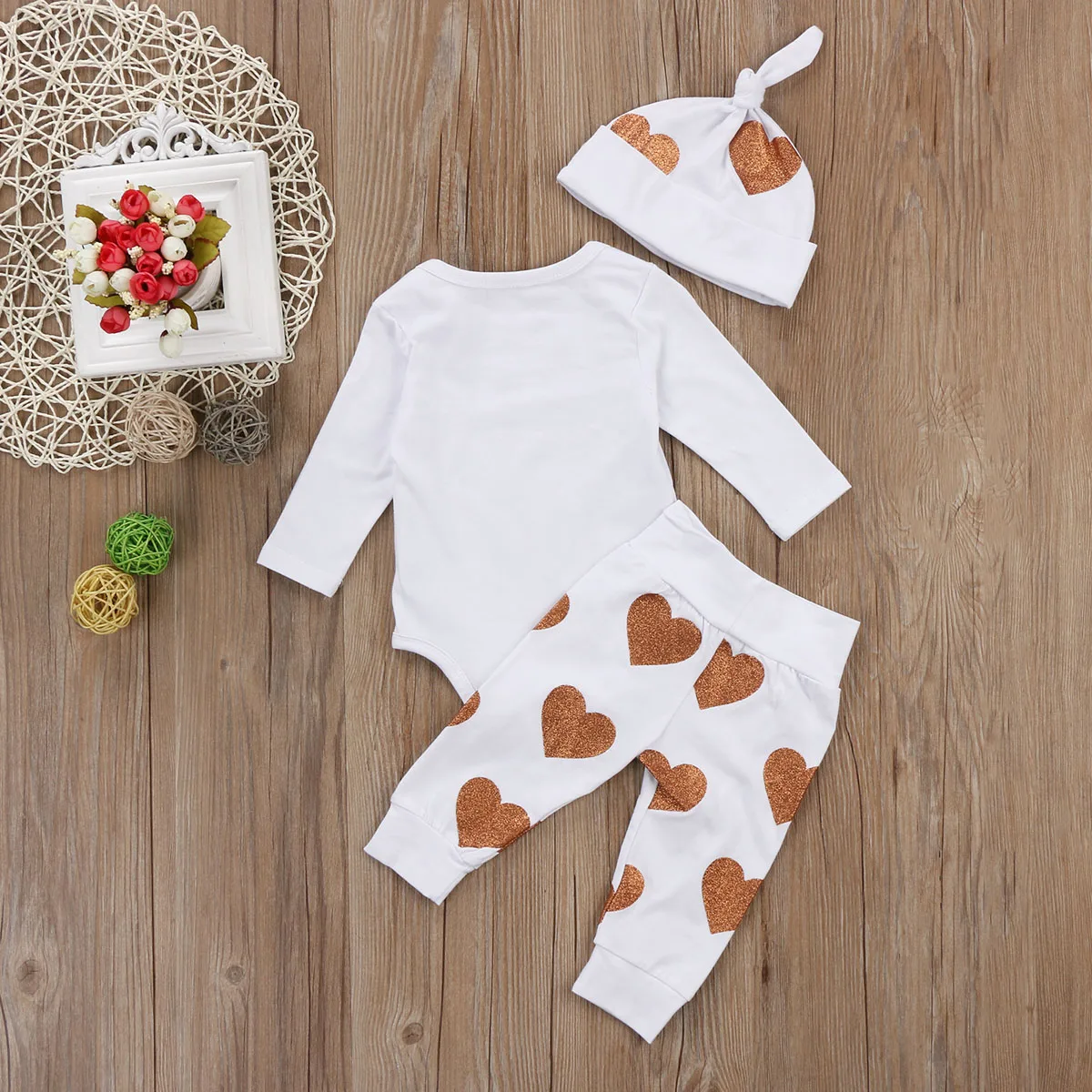 3PCS Newborn Toddler Baby Girl Clothes Autumn Warm Cute Sets Long Sleeve Sisters Romper Jumpsuit Bodysuit Pants Outfit Set | Мать и