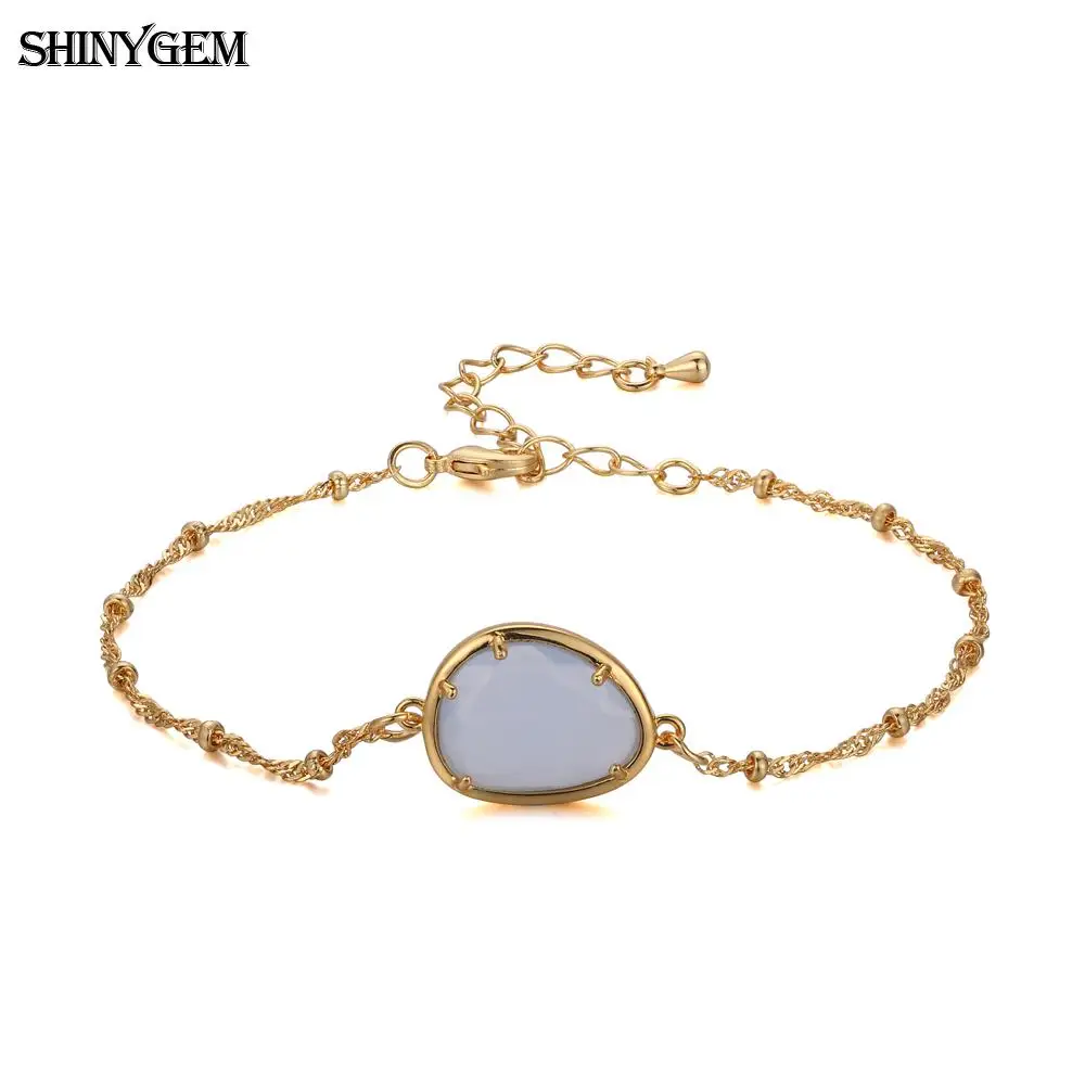 Grey ShinyGem капли воды форма граненый Кристалл Шарм браслет Золотое покрытие звено цепи браслеты натуральный камень браслеты из камней для женщин - Окраска металла: Grey