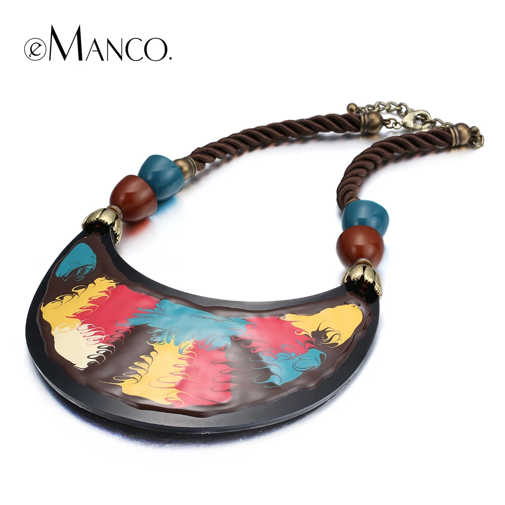 Enamel resin necklace rope choker necklaces for women colorful handmade painting statement necklace chic jewelry eManco