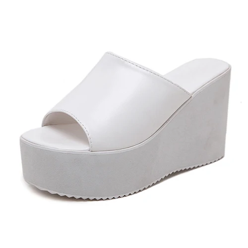white shoes Gdgydh/летние женские босоножки на танкетке без шнуровки; модная женская повседневная обувь на платформе и высоком каблуке с открытым носком; удобная Акция; распродажа - Цвет: white shoes
