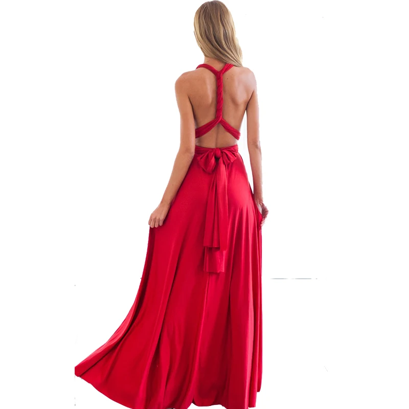 

OLGITUM Summer Sexy Women Dress Red Beach Long Bandage Multiway Convertible Dresses Infinity Wrap Robe DR403