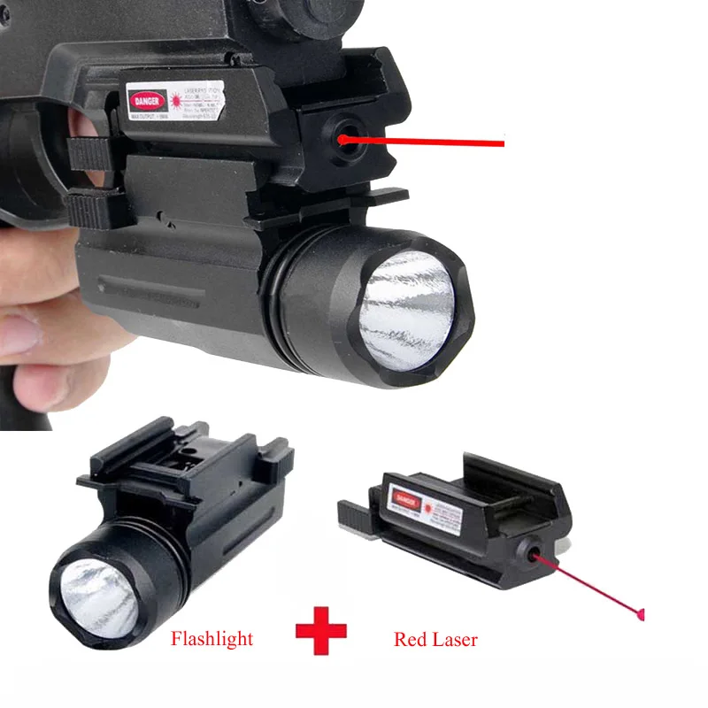

Охотничьи аксессуары, красный точечный лазерный прицел + светодиодный фонарик, тактический компактный прицел пистолета для Glock 17 19 22 23 31 32
