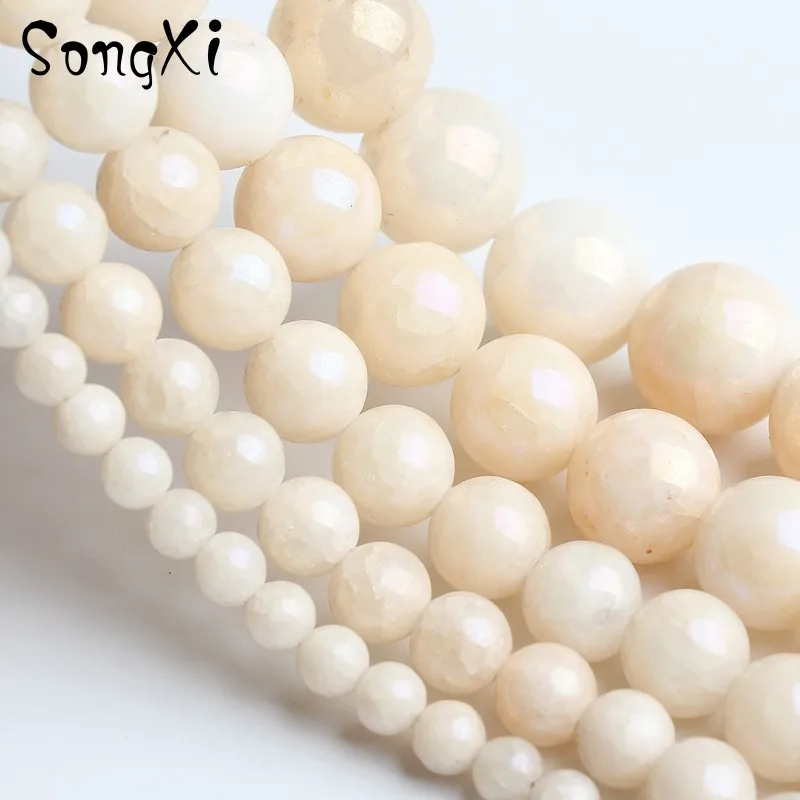 Wholesale Yellow Electroplated Stone Round Loose Beads for Jewelry Making 4 6 8 10 12mm Diy Bead Bracelet Necklace Beadwork 15'' |