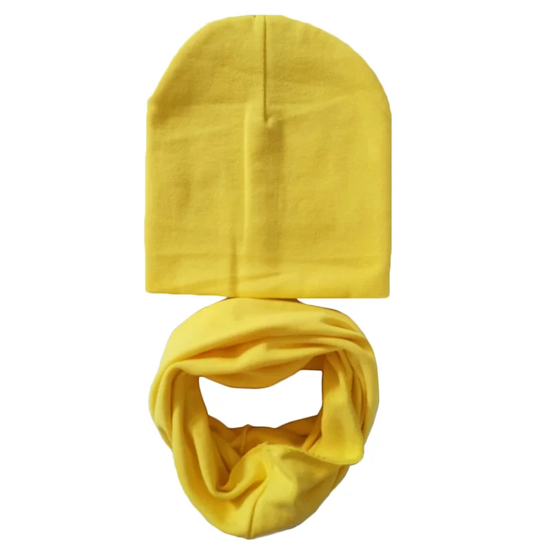 yellow Зимний весенний Детский набор из шапки и шарфа, хлопковая шапка для маленьких мальчиков и девочек, шапка со звездным принтом, детские шапки, шапочка для новорожденного, шапочка для мальчиков - Цвет: yellow