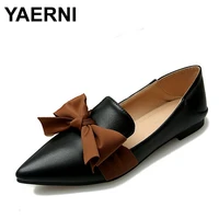 yaerni large size shoes women spring flat point toe flats female pu leather summer shoes for teenage girls butterfly knot shoes