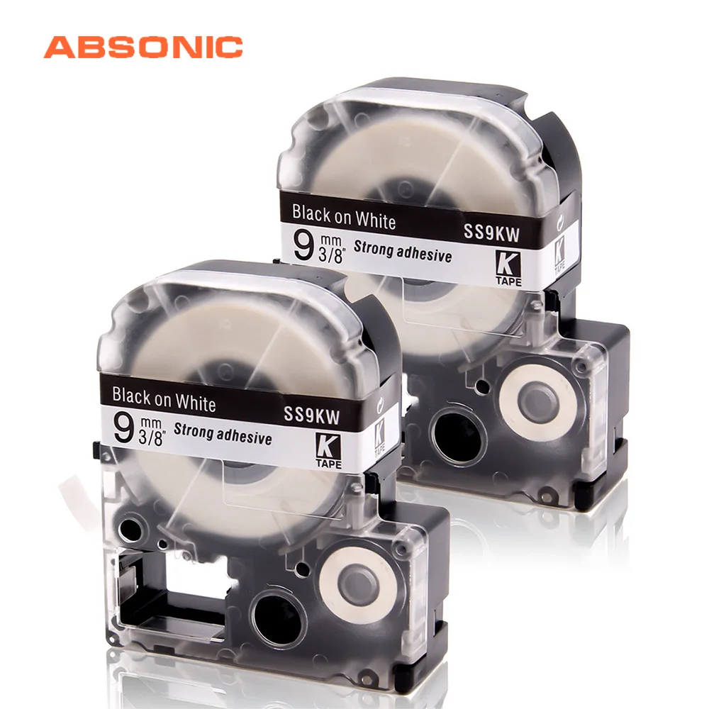 Absinic 2 шт. SS9KW LC 3WBN ленты для этикеток принтера Epson LW 300 400 черный на белом 9 мм тег