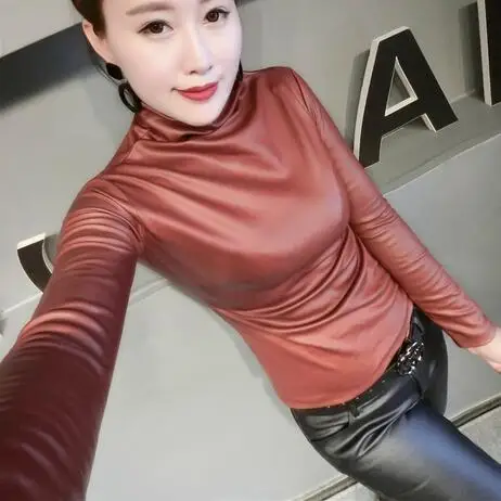 Водолазка плюс размер Blusa Feminina PU 4XL блузки оверсайз с длинным рукавом утолщенная