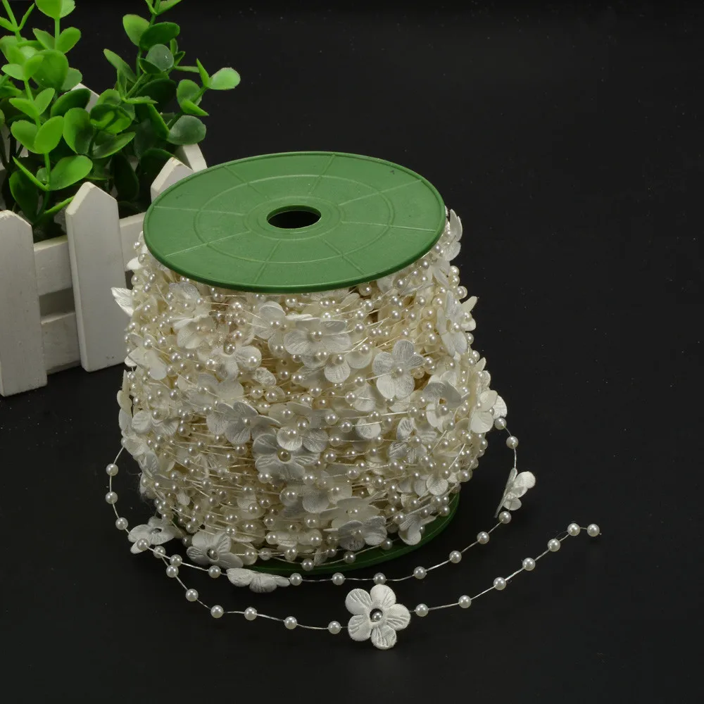 30 метров DIY Цветы Лепестки леска атласные искусственные жемчужные бусы цепочка