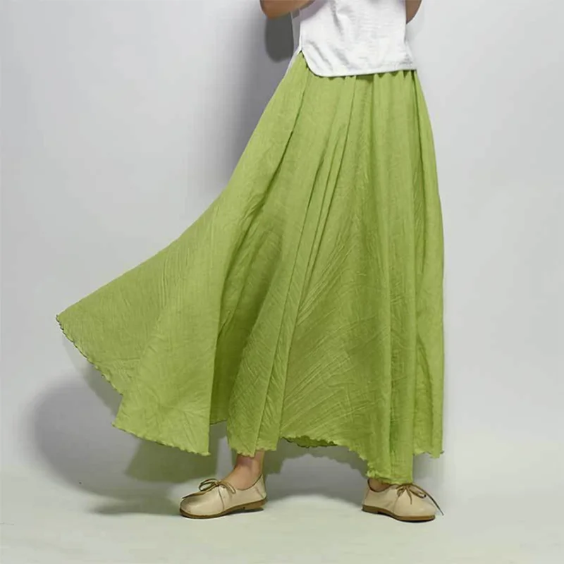 Grass Green Aonibeier 85 см двухслойная хлопчатобумажная Салфетка льняная женская Юбка-миди весна осень модная Эластичная Высокая талия Повседневная юбка длиной до лодыжки - Цвет: Grass Green