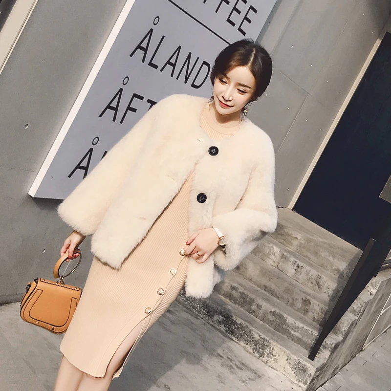 Молочно-Белые Куртки из натуральной шерсти женские однобортные толстые теплые