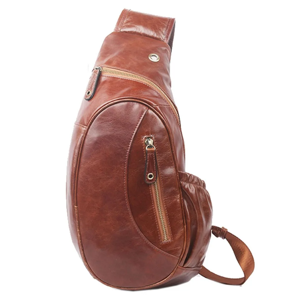 Нагрудная Сумка слинг для мужчин мессенджер из натуральной вощеной воловьей