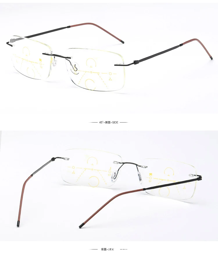 ZP1005 Black Ультралегкие прогрессивные многофокусные очки для чтения без оправы, многофокусные очки для чтения, мужские очки для дальнозоркости, дальнозоркости, дальнозоркости - Цвет оправы: ZP1005 Black