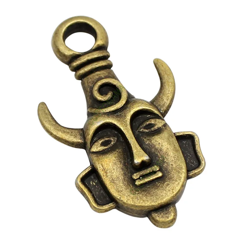 15pcs-Antique бронза 2-сторонний тяжелый Рог таинственный человек маска