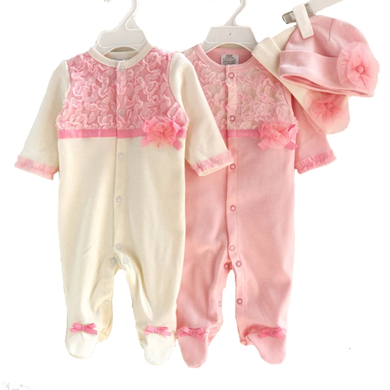 

Baby Clothing Sets Baby Rompers Princess Style Newborn Baby Girl Clothes Spring Girls Lace Romper+Hats Infant Jumpsuit Gift 2016