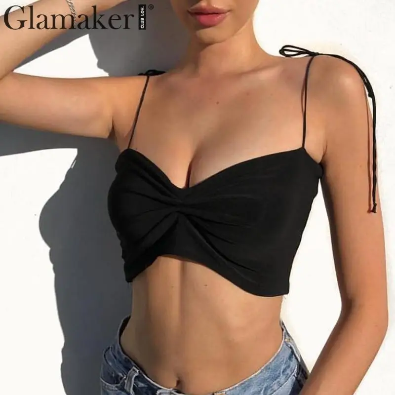 Glamaker, сексуальный кружевной топ с v-образным вырезом, открытая спина, Женский Белый Топ без бретелек, весенние топы, Топики, женские летние пляжные винтажные Топы на бретельках