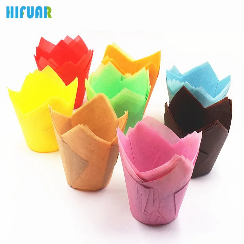 HIFUAR 50/100 шт Бумага для украшения тортов пресс форм Тюльпан Цветок шоколадная