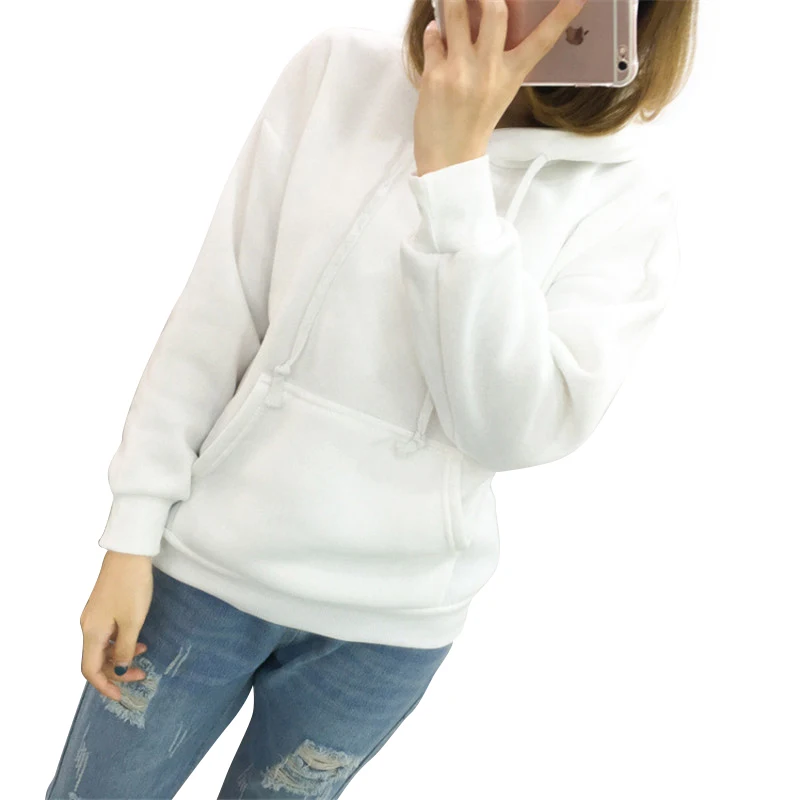 Корейская Женская толстовка с капюшоном однотонный пуловер длинным рукавом