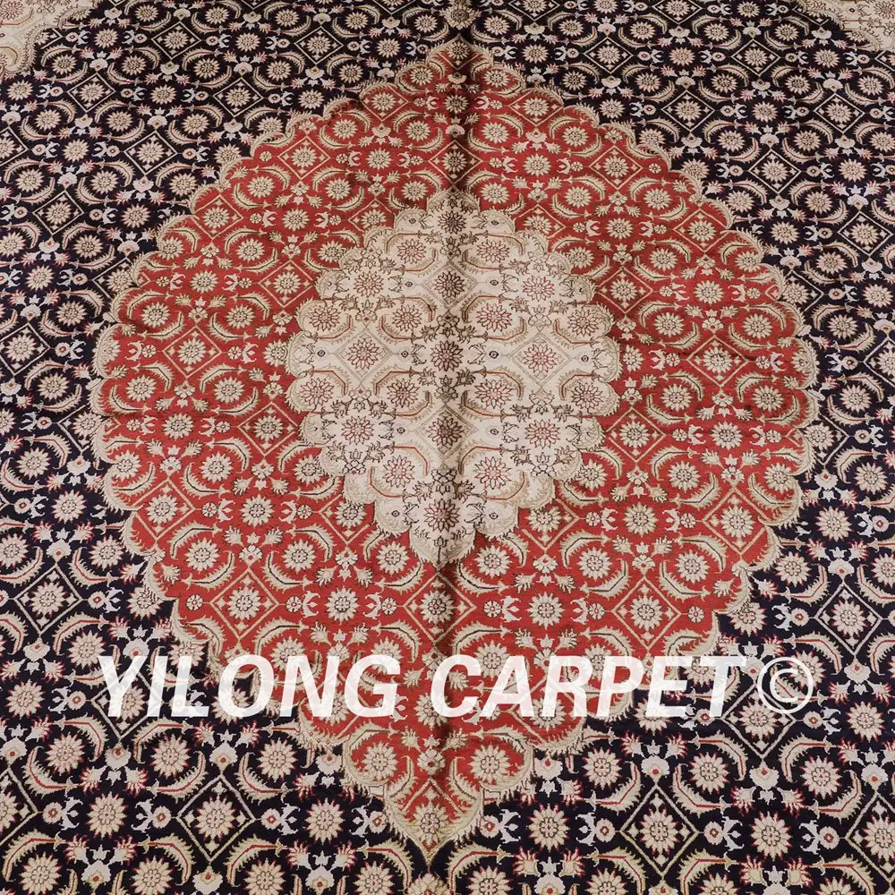 Koop Yilong 9'x12 'Antieke Handgemaakte Turkse Kleed Grote Zwart En Rood Perzische Zijde Tapijt (LH434B9x12)