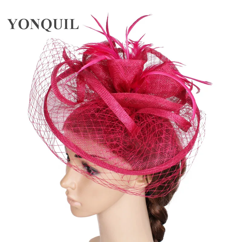 

Elegant Lady Hair Fascinator Hair Clip Mesh Sinamay Millinery Veil Hats Birdcage Feather Hairpin Hat Clip Wedding Church Party
