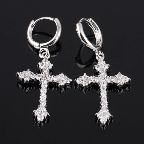 

Quality zircon mosaic cross earrings