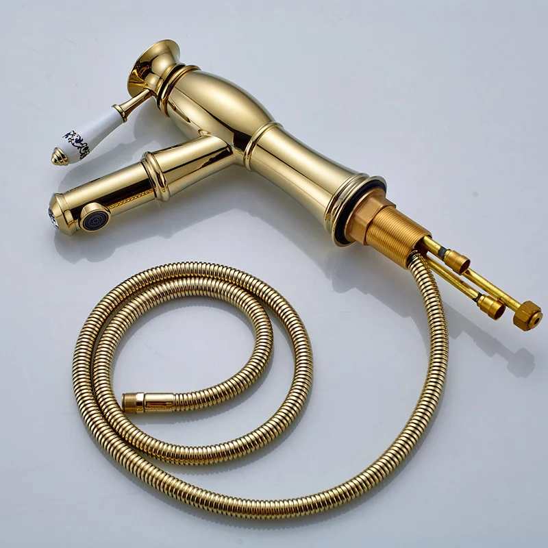 Кран для раковины Senducs Gold Pull Out кран в европейском стиле качественный латунный