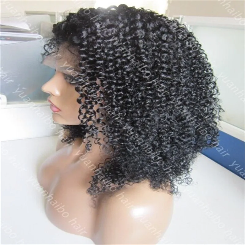Cheap 8A virgin peruvian curly wig 10-32in natural hairline lace front 130% density kinky for black women |