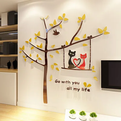 Cartoon Cat Tree 3d Crystal Acrylic-dimensional wall stickers Living room bedroom children's decoration | Дом и сад