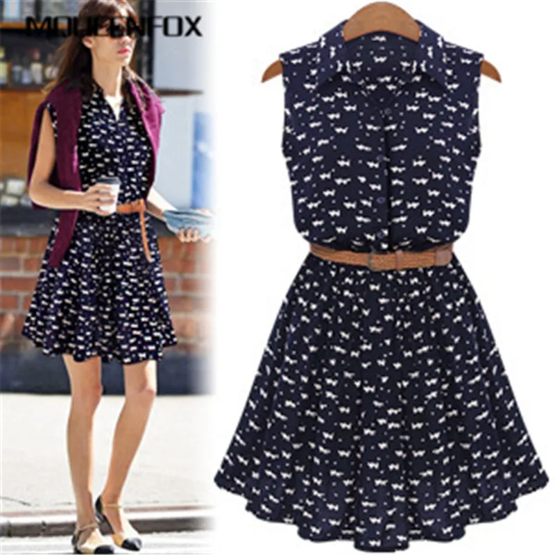 Женское тонкое платье рубашка с принтом кошек летние платья поясом женское