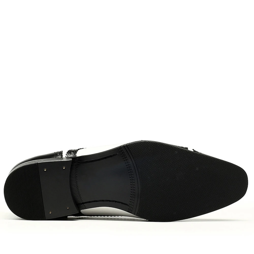 Мужские туфли броги Sipriks черные/белые кожаные с перфоратором|shoes designer men|shoes elegantshoes
