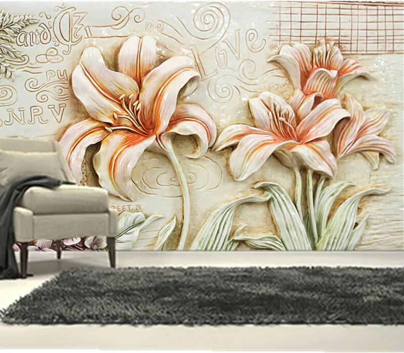 The custom 3D murals Beautiful retro lily flower wallpaper papel de parede living room sofa TV wall bedroom paper | Обустройство дома