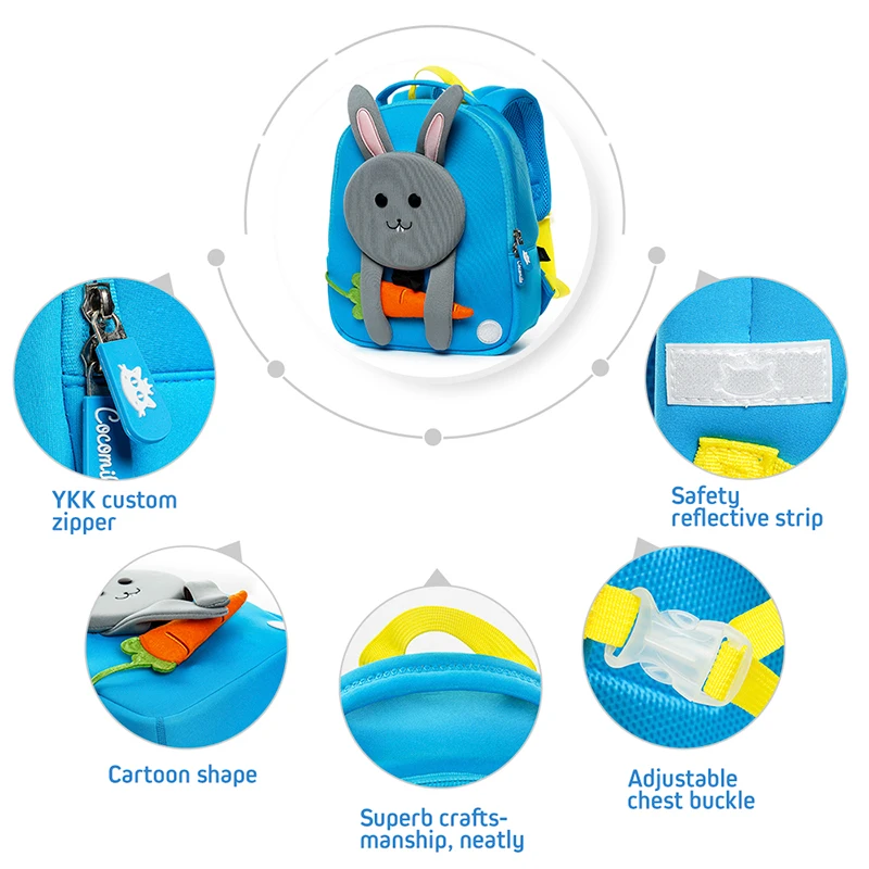 Cocomilo Детский водонепроницаемый рюкзак из неопрена с милым 3D Кроликом детским