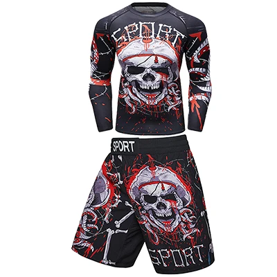 O Рашгард MMA боксерские майки мужские дышащие Bjj GI MMA футболки шорты наборы кикбоксинг, муай-тай Fightwear 3D печать спортивный костюм - Цвет: O