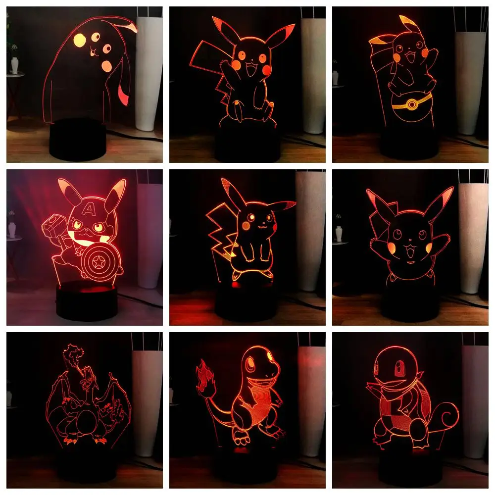 Покемон го каваи 3D ночник милый Пикачу чармандер Сквиртл Charizard USB сенсорный